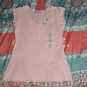 3/$10 Sweetees Pink Fitted Cap Sleeve Blouse with Embellishments